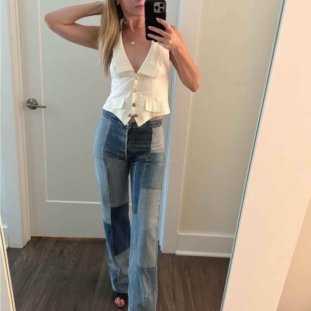 Re/Done High Rise Patchwork Jeans - Blue - Picture 15 of 16